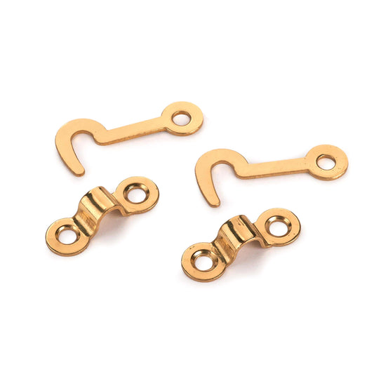 Solid Brass Miniature Hook and Staples Latch Hinge with Fasteners - 2 Pack