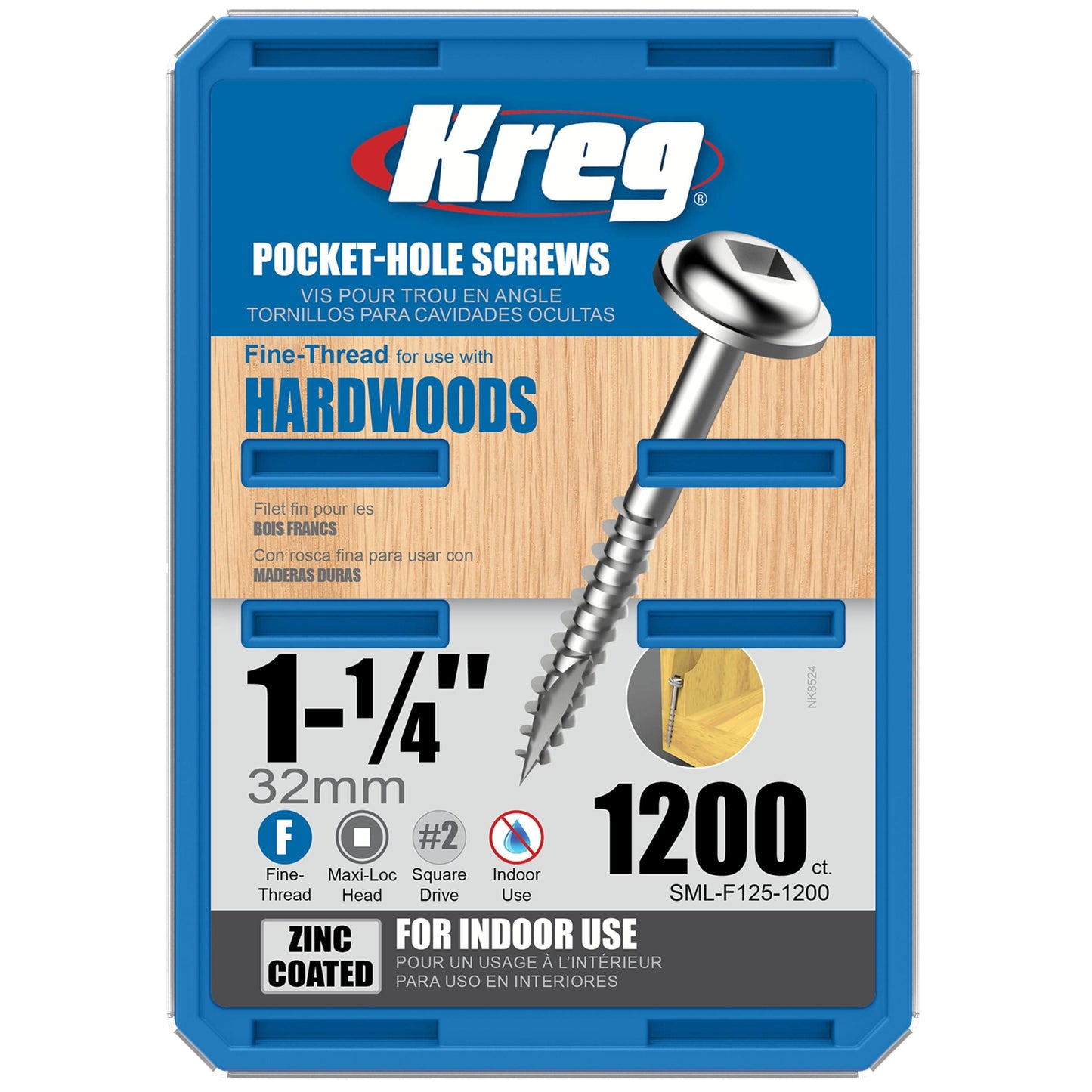 Pocket Hole Screw - #7 Fine - Square Drive - Washer Head - Zinc